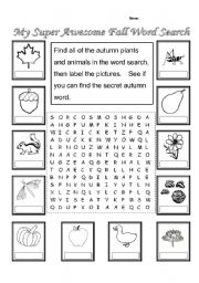 English Worksheet: My Super Awesome Fall Word Search