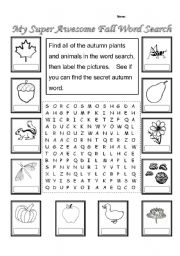 English worksheet: My Super Awesome Fall Word Search