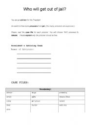 English Worksheet: Who Will Get Out of Jail? (Group Writing Activity)