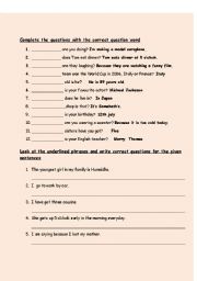 English Worksheet: question words