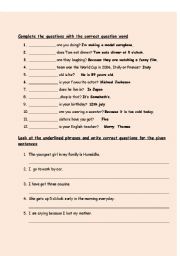 English worksheet: question words