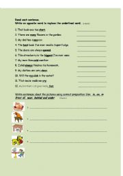 English worksheet: opposites and prepositions