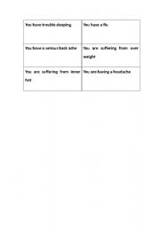 English Worksheet: Activity offer suggestion(home remedy) on health problem-problem card for student A
