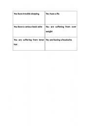 English worksheet: Activity offer suggestion(home remedy) on health problem-problem card for student A