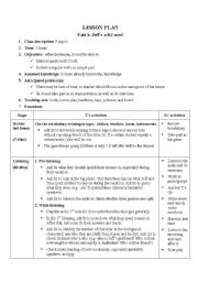 English worksheet: lesson plan for unit 1 star team 2