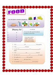 English Worksheet: Shopping list