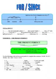 English Worksheet: for since and the present perfect