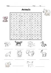 English worksheet: animals