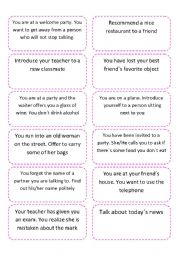 English Worksheet: Speaking cards- What do you say in these situations? Part 2