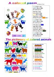 English Worksheet: a colored poem and colored animals