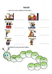 English worksheet: countries and nationalities 