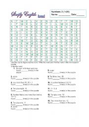 English Worksheet: Numbers 2 - (1-20) (Key included)