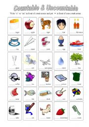 English Worksheet: Countable & Uncountable