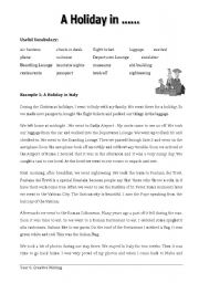 English Worksheet: A Holiday in .....