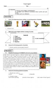 English Worksheet: A SPORT LEGEND