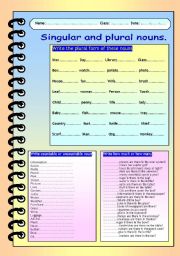 English Worksheet: singular, plural, countable and uncountable nouns.