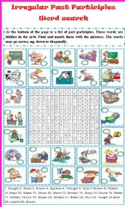 English Worksheet: Irregular past participles word search