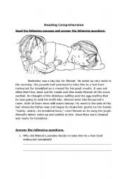 English Worksheet: reading comprehension