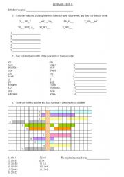 English Worksheet: days,months,numbers,colours