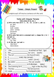 English Worksheet: the -s form rules