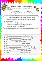 English Worksheet: negative form simple present