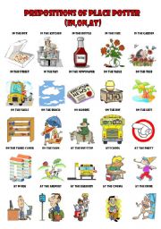 English Worksheet: Prepositions of place poster(in,on,at)