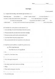 English Worksheet: Present Simple - Test  Paper