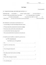 English worksheet: Present Simple - Test  Paper