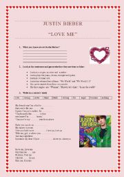 English Worksheet: JUSTIN BIEBER love me