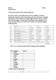 English Worksheet: exam for 4th grade