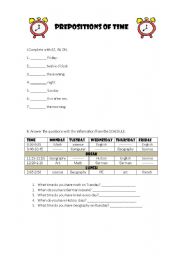 English Worksheet: prepositions of time