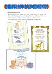 English Worksheet: Birth announcements - reading / writing / creative work