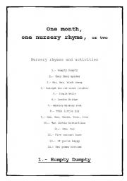 English worksheet: One month, one nursery rhyme...or two