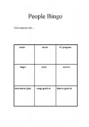 English Worksheet: people bingo