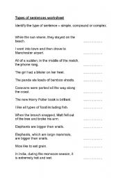 English Worksheet: types of sentences