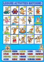 English Worksheet: Leisure activities- matching-