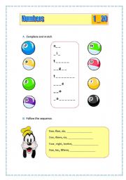 English worksheet: Numbers 1-20