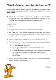 English Worksheet: Garfields tenses game - rules & how 2 play
