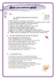 English Worksheet: direct and indirect speech