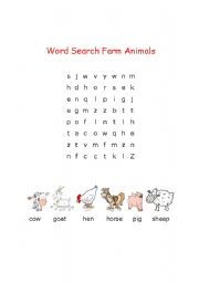 English Worksheet: Word Search Farm Animals