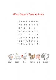 English worksheet: Word Search Farm Animals