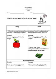 English Worksheet: many and much