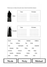 English Worksheet: Names and Nicknames