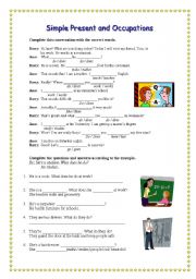 English Worksheet: Simple Present - Occupations