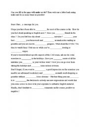 English Worksheet: make or do?  A letter to the class to practice using expressions with make and do