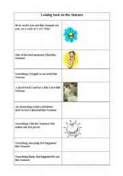 English Worksheet: Looking Back on This Summer