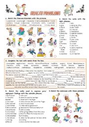 English Worksheet: HEALTH PROBLEMS (KEY INCLUDED)