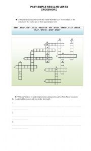 English worksheet: REGULAR PAST VERBS CROSSWORD