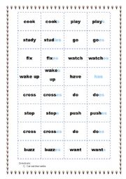 English Worksheet: Third person singular - card game