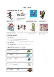 English Worksheet: CAN / CANT